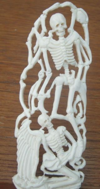 Unusual Hand Carved Bovine Bone Skeleton Statue Grim Reaper Death Momento Mori 3