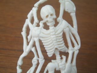 Unusual Hand Carved Bovine Bone Skeleton Statue Grim Reaper Death Momento Mori 5