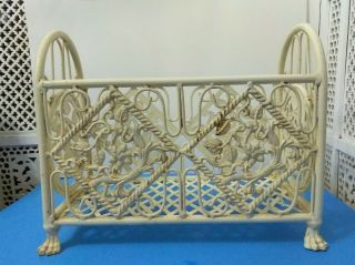 Antique Cast Iron Ornate Metal Filigree Baby Doll Crib With Claw Feet Heavy