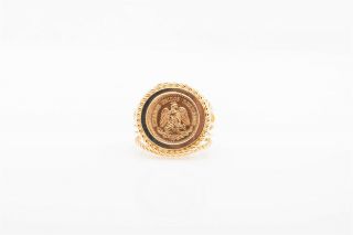 Antique Handmade 2 1/2 Mexican Peso 22k Gold Coin 14k Ring