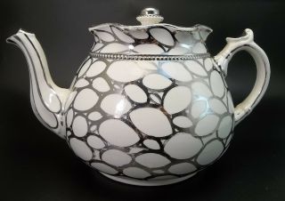Antique Arthur Wood Pitcher Silver Overlay Tea Pot Porcelain Teapot