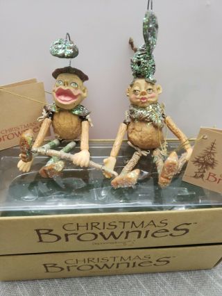 Nib Dept 56 Vintage 97 Christmas Brownies Magical Snow Sprites Handpainted Pair