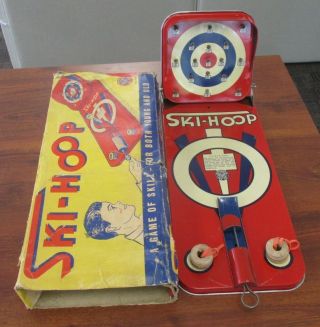 Vintage Automatic Toy Co.  Pressed Steel Ski - Hoop Skill Game No.  90 W/orig Box