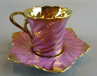 Vtg Victorian Ardalt Demitasse Cup And Saucer Lavender Gold Hand Painted