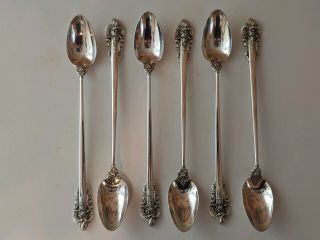6 Vintage Solid Sterling Silver Flatware Wallace Grande Baroque Ice Tea Spoons