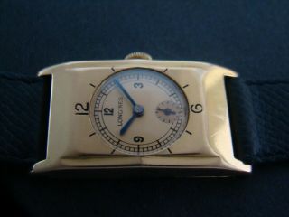Vtge Very Rare Unique Longines Solid 18k Gold Rectangular Men Watch.  1935.