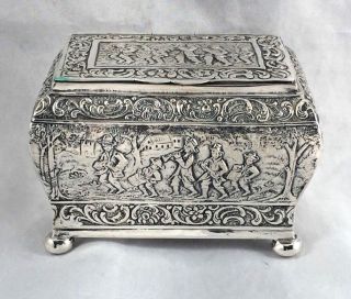 Figural Marching Band German 800 Sterling Silver Tea Caddy Footed Box