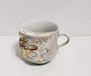 Antique Victorian Moustache Mug Tea Cup Floral Gold Ornate Vintage Mustache M