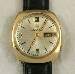 Bulova Accutron 14k Solid Gold Men’s Watch Day Date Vintage Wristwatch