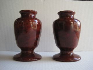 Two Pair Small 5 1/4 " Vintage California Redwood Burl Turned Vases