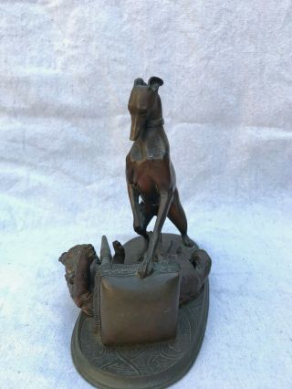 Antique Bronze Greyhound dog and Cat at play statue 7.  7 inches high 4