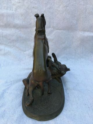 Antique Bronze Greyhound dog and Cat at play statue 7.  7 inches high 5