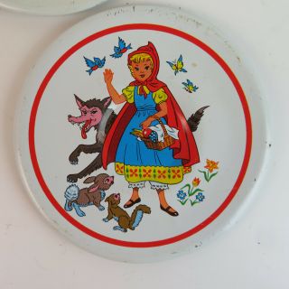 Vintage Tin Litho Little Red Riding Hood Child ' s Tea Set Plates and Tray No Cups 3
