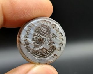 Wonderfull Very Ancinet Old Sasianian Agte Stone Intaglio Stamp Bead With Writte