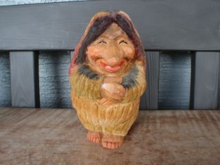 Vintage Henning Norway Hand Carved Wood Woman Troll