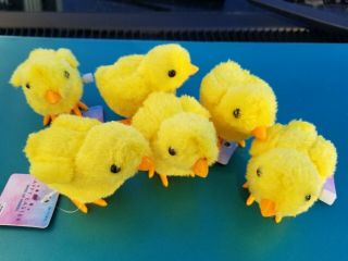 6 - Hopping Dancing Yellow Easter Chicks Wind Up Toys - Cute - Fun