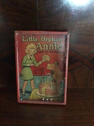 Vintage Hand Held Tin Metal Orphan Annie Lithograph Dexterity Puzzle Game
