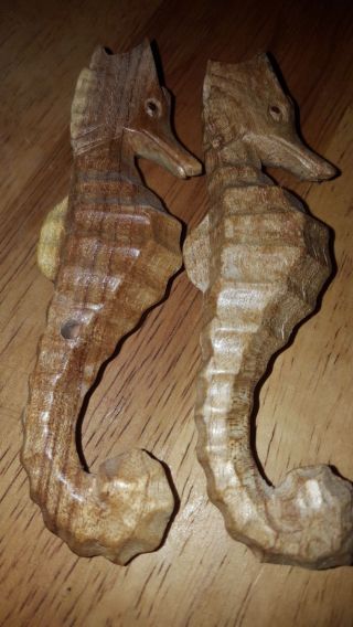 Vintage Cayman island Hand Carved wood Seahorse Sculpture 2