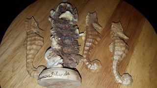Vintage Cayman island Hand Carved wood Seahorse Sculpture 3