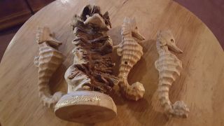 Vintage Cayman island Hand Carved wood Seahorse Sculpture 4