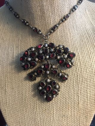 Austro Hungarian Gorgeous Garnt/ruby Seed Pearl Victorian Necklace Or Brooch