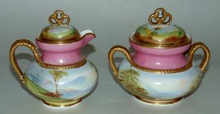 Early Antique 1868 Sugar Bowl & Creamer English Porcelain Hand Painted