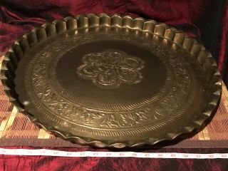 Vintage Brass Embossed Design Serving Tray,  Wall Plaque,  Table Top 21 3/4 "