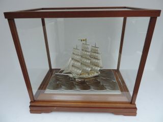 Finest Signed Japanese 3 Masted Sterling Silver 985 Clipper Ship Takehiko Japan