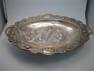 Big Old Art Nouveau Bruckmann & Sohne 800 Silver Repousse Cherub Bowl - Germany