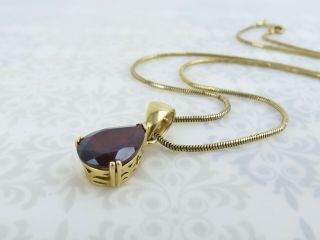 Vintage 14k Gold 5 Cwt Deep Red Garnet Pear Shaped Pendant 14k Gold Chain