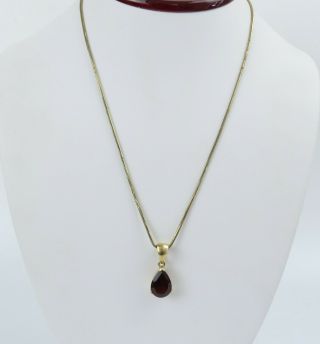 Vintage 14k gold 5 cwt deep red garnet pear shaped pendant 14k gold chain 4