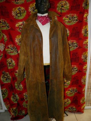 Rare Mckenzie Tribe Full Length Leather Duster Range Jacket Vintage Cowboy Euc L