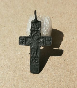 16 - 17th Century Medieval Antique Russian Neck Cross Icon Nikita Beating Devil