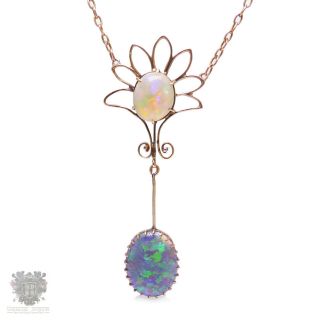 Antique 9k Gold Solid Opal Pendant Necklace 3.  4cts Early Edwardian Val $2500