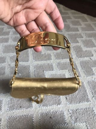 Rare Christian Dior Saddle Bag Gold Ostich With Unique Chain Gorgeous 10