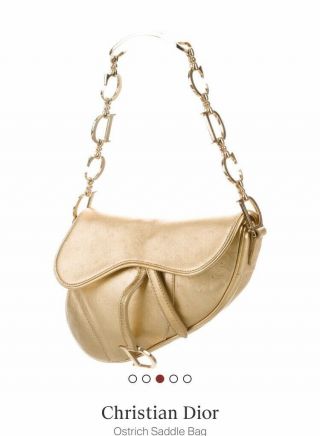 Rare Christian Dior Saddle Bag Gold Ostich With Unique Chain Gorgeous