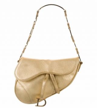 Rare Christian Dior Saddle Bag Gold Ostich With Unique Chain Gorgeous 3