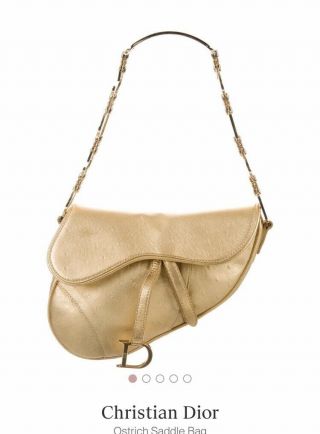 Rare Christian Dior Saddle Bag Gold Ostich With Unique Chain Gorgeous 5