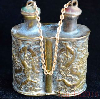 Tibet China Collectable Handwork Old Copper Carve Exorcism Dragon Snuff Bottles