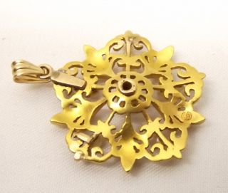 Vtg 14K Gold Diamond Seed Pearl Pendant Art Deco Filigree Flower Ornate.  15C 4