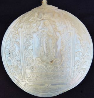 Vtg.  Or Antique Finely Carved Mop Mother Of Pearl Icon Of The Blessed Virgin