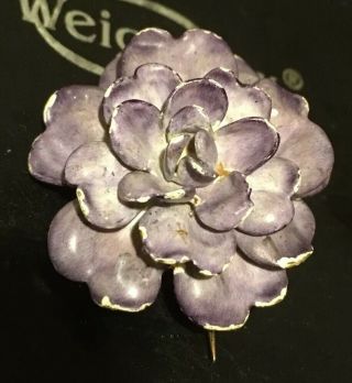 Victorian Art Nouveau 14k Gold Purple Enamel Flower Pendant Brooch 10.  78g