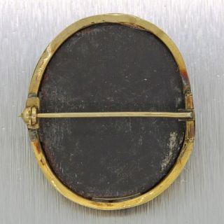 1880s Antique Victorian 14k Yellow Gold Black Lava Cameo Lady Face Brooch Pin Y8 3