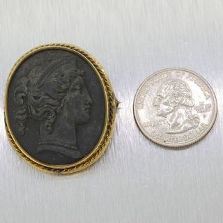 1880s Antique Victorian 14k Yellow Gold Black Lava Cameo Lady Face Brooch Pin Y8 4