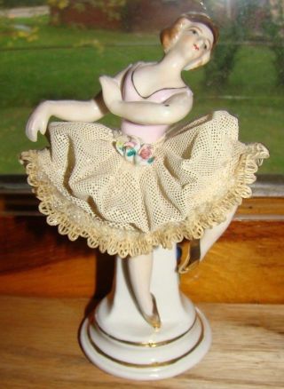 Antique Victorian German Porcelain Lace Lady Dancer Figurine 5 1/2 Tall Tk.  N K