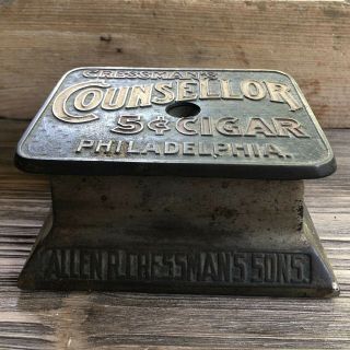 Vintage Antique Cast Iron Countertop Advertising Key Wind Up Cigar Cutter 3