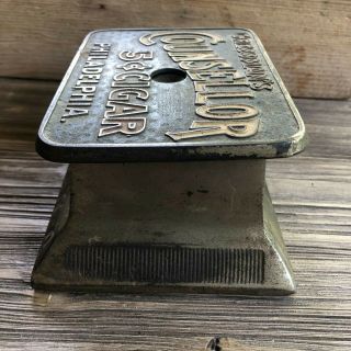 Vintage Antique Cast Iron Countertop Advertising Key Wind Up Cigar Cutter 4