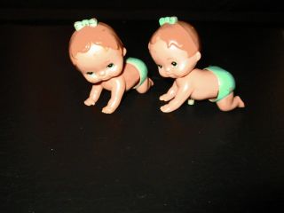 2 Vintage Tomy Windup Plastic Crawling Baby Doll 1977