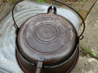 Wapak Indian Head Waffle Maker Antique Cast Iron Skillet Griddle Vintage 8 High 3