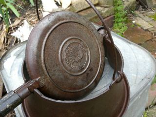 Wapak Indian Head Waffle Maker Antique Cast Iron Skillet Griddle Vintage 8 High 5